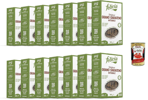 Felicia, Pasta Tortiglioni di Grano Saraceno Integrale, Whole Grain Pasta, Rich Source of Fibre and Mineral Salts, Magnesium and Manganese, Vegan, 14 x 340 g + Italian Gourmet Polpa 400 g