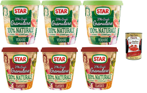 Star Il Mio Brodo Granulare 100% Natural Classico and Vegetal, 6 x 150 g, Rich in Flavour, Palm Oil without Glutamate, Gluten-Free, Excellent for Flavouring Your Recipes + Italian Gourmet Polpa 400 g
