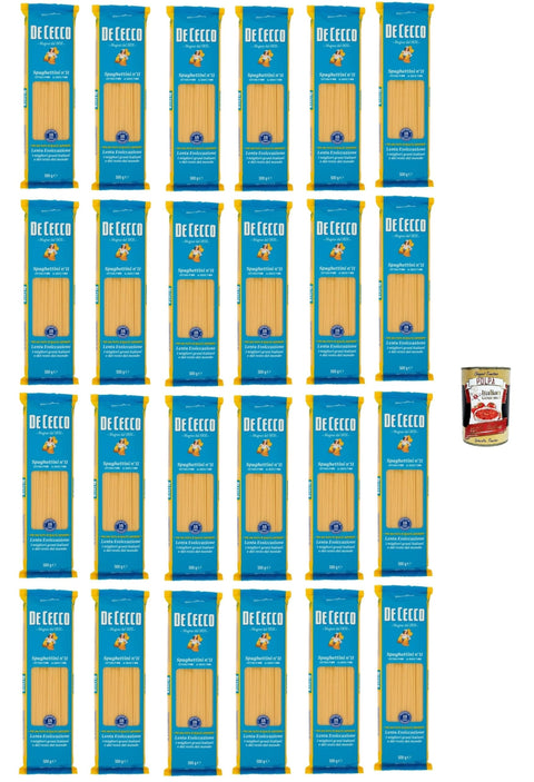 De Cecco Spaghettini N°11 100% Italian Pasta Noodles 24 x 500 g + Italian Gourmet Polpa 400 g