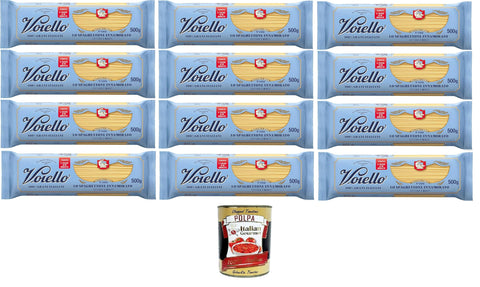 Voiello Lo Spaghettone Innamorato No. 108 - 100% Italian Durum Wheat, Bronze-Coated, Ideal Boiling Resistance - 12 x 500 g + Italian Gourmet Polpa