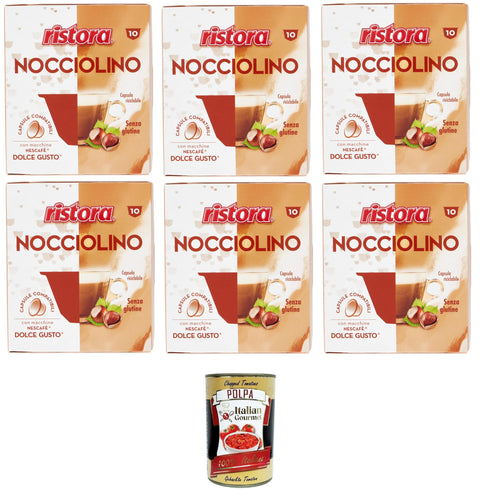 Ristora Nocciolino Capsule Compatibili Nocciolino Compatible Capsules Gluten Free 6 x 140 g + Italian Gourmet Polpa 400 g
