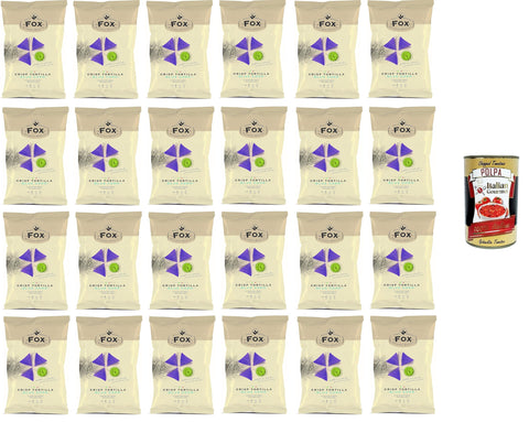 Fox Natural Quality Vintage Potatoes Tortilla Chips, Blue Corn, Premium Italian Handmade Potato Crisps Chips 24 x 120 g + Italian Gourmet Polpa 400 g
