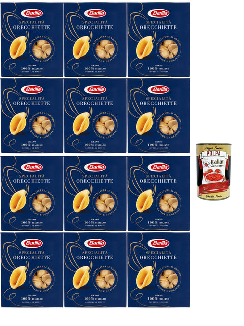 Barilla Orecchiette Specialità 12 × 500 g – Italian Durum Wheat Pasta, Bronze Rough "Ears", al dente in 12 Minutes, Family/Gastro Supply + Italian Gourmet Polpa