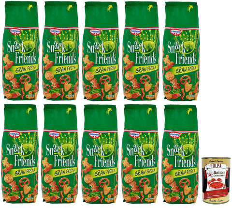 10 x Cameo Snack Friends Gran Festa, Mix of Pretzels, Salty Snacks 400 g Bag + Italian Gourmet Polpa di Pomodoro 400 g Tin
