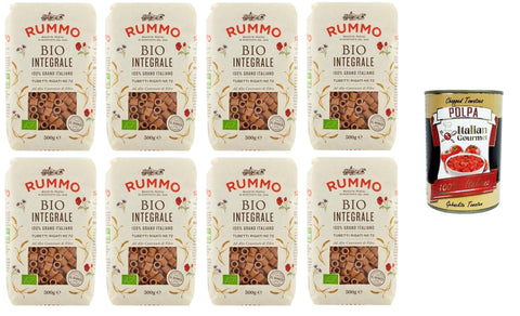 Rummo Tubetti Integrali N°72 100% Grano Italiano, Whole Grain Tubes No. 72, 100% Italian Wheat, 8 x 500 g + Italian Gourmet Polpa 400 g