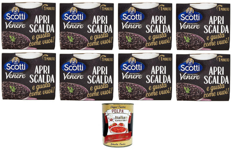 Riso Scotti, Riso Venere Apri, scalda e gusta come vuoi Venere Rice Open, heat and enjoy as desired 8 x 200 g + Italian Gourmet Polpa 400 g