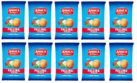 10 x Amica Chips Pallina Pizza Corn Snacks with Pizza Flavour Salty Snack 125 g Bag