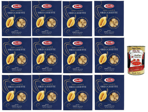 Barilla Pasta Specialità Orecchiette Pugliesi, 100% Italian Pasta, 12 x 500 g Pack + Italian Gourmet Polpa 400 g