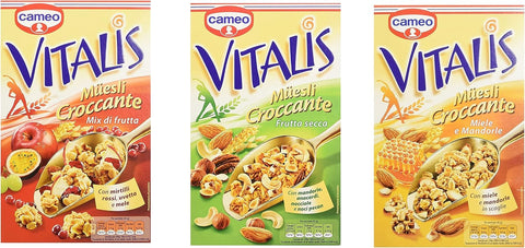 Cameo Vitalis Muesli Croccante Miele e Mandorle Frutta Secca Frutta Mix Cereal Fruit Mix 3 x 300 g