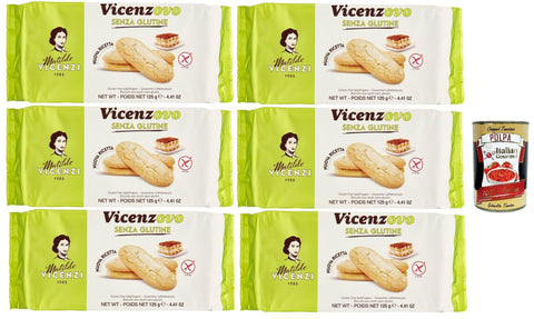 Matilde Vicenzi - Savoiardi Vicenzovo, lactose and gluten-free, traditional, simple and light biscuits, made with 26% fresh eggs, sugar and flour, 6 x 125 g + Italian gourmet polpa 400 g