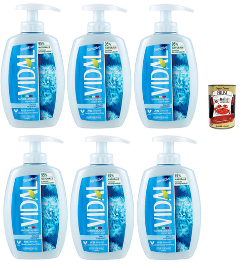 Vidal Sapone Liquido, Talco, Liquid Soap, Soap, Talcum Liquid Soap 6 x 300 ml + Italian Gourmet Polpa 400 g