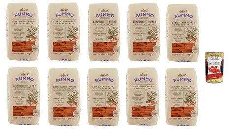 Rummo Lenticchie Rosse e Riso Integrale Pennette Rigate N° 70, Red Lentils and Rice Pasta, Gluten Free, Gluten Free, 10 x 300 g + Italian Gourmet Polpa 400 g