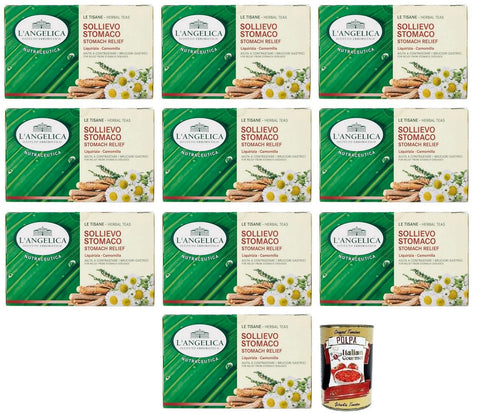 10 x L'Angelica Tisana Sollievo Stomaco, a remedy for heartburn, herbal tea with a mixture of licorice and chamomile, pack of 20 filters + Italian Gourmet Polpa di Pomodoro 400 g tin