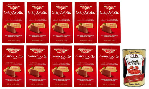 10 x Novi Gianduiotto Classico, milk chocolate and gianduia hazelnut chocolates, 160 g bag + Italian gourmet Polpa di Pomodoro 400 g tin