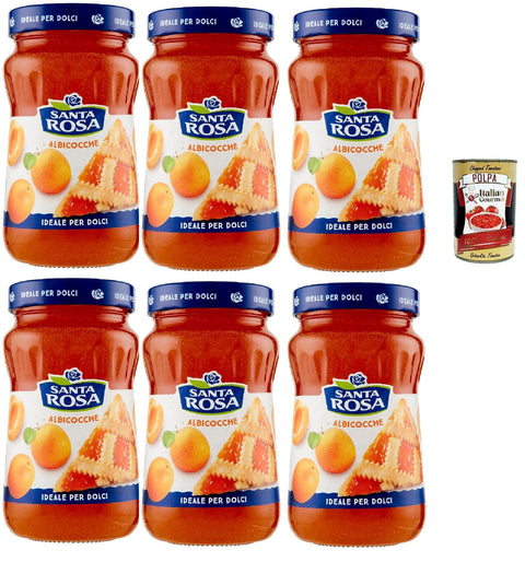 Santa Rosa, Confettura di Albicocche, Apricot Jam, Apricot Jam, Ideal for Desserts and Cakes, 6 x 600 g + Italian Gourmet Polpa 400 g