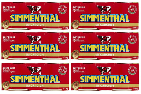 6 x Simmenthal con Carciofi Ready Meal Made of Beef in Vegetable Jelly Canned Meat with Artichokes (2 x 135 g)