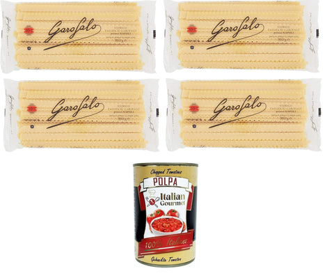 Garofalo Mafalde N° 10-1 Gragnano IGP Hard Wheat Semolina Pasta 4 x 500 g + Italian Gourmet Polpa 400 g