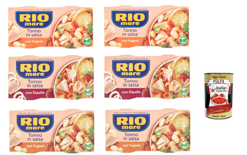 Rio Mare con gusto test package ready-made meals tuna instant food, tonno e fagioli, tonno e cipolle, tonno e piselli 12 x 160 g + Italian gourmet polpa 400 g