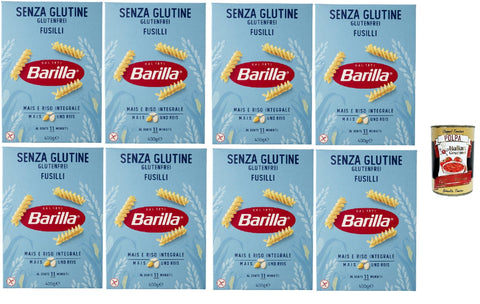 Barilla Gluten Free Fusilli - 8 x 400 g (3.2 kg) | Corn & Whole Grain Rice, al Dente in 11 Minutes, Italian Spiral Noodles - Gluten Free, Vegan, Top for Tomato Sauces + Italian Gourmet Polpa