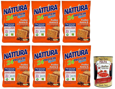 6 x Náttúra Protein Sport, Protein Biscuits with Oatmeal and Chocolate Chips, Rich in Fibre and Proteins, Bag of 200 g + Italian Gourmet Polpa di Pomodoro 400 g Tin