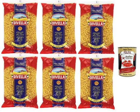 Divella Pasta 100% Italian Lumachine 52, Durum Wheat Semolina Pasta, Cooking 7 Minutes 6 x 500 g + Italian Gourmet Polpa 400 g