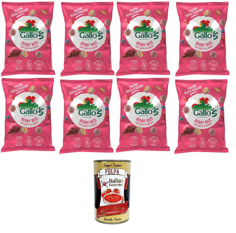 Riso Gallo Gallo's Berry Rice con Riso Rosso al gusto di Frutti di bosco Gallo Rice Gallos Berry Rice with Red Rice Flavoured with Berries 8 x 30 g + Italian Gourmet Polpa di Pomodoro 400 g Tin