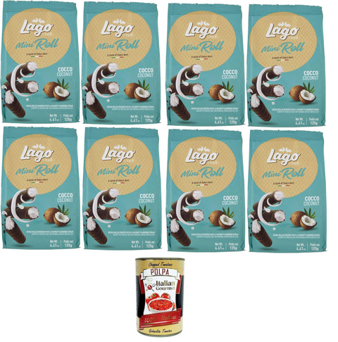 Gastone Lago Mini Roll Wafer Cannoli Filled with Coconut Cream 8 x 125 g + Italian Gourmet Polpa 400 g