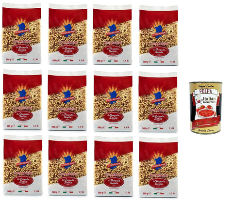 La Casa del Grano Fregola Sarda Media Medium Sardinian Fregola 12 x 500 g + Italian Gourmet Polpa 400 g