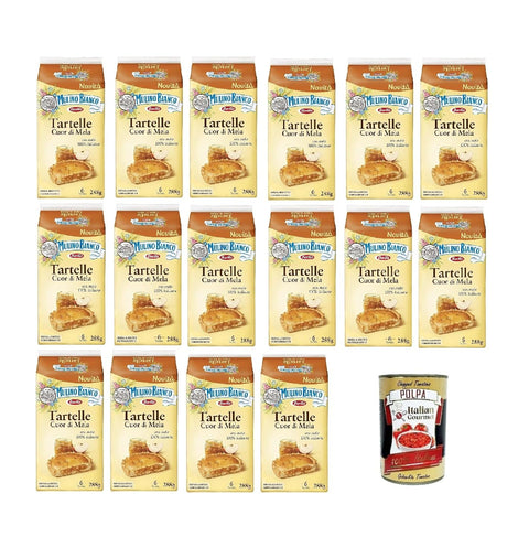 Mulino Bianco Tartelle Cuor di Mela, Tartlets with 100% Italian Apples, Biscuit and Shortcrust Dough, No Palm Oil and No Preservatives, 16 x 288 g + Italian Gourmet Polpa 400 g