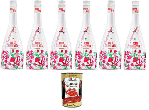 Dolce Vita Equivocado Alcohol-Free Strawberry Margarita 0.0 Non-Alcoholic Natural Cocktail No Alcohol 100% Made in Italy 6 x 75cl + Italian Gourmet Polpa 400g