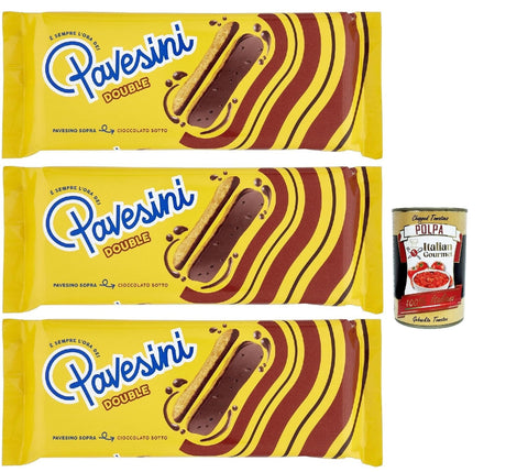 Pavesi Pavesini Double, Snack Croccante con Cioccolato Fondente, Crispy Snack with Dark Chocolate, Light Snack, 3 x 60 g + Italian Gourmet Polpa 400 g