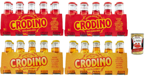 Crodino Test Pack, Biondo and Arancia Rossa, Crodino 40 x 100 ml Aperitif Bitter Italian Non-Alcoholic Aperitif Ready to Drink + Italian Gourmet Polpa 400g