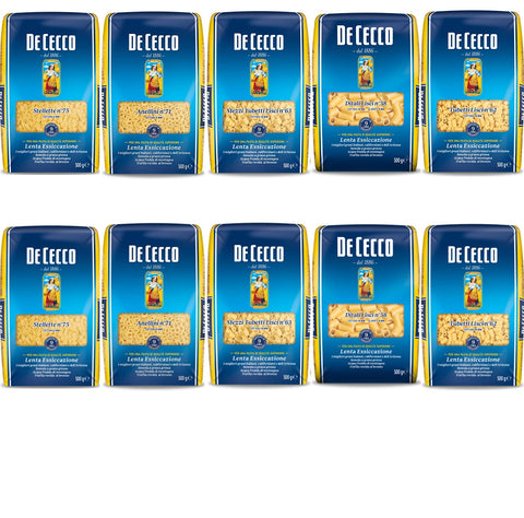 Test Pack Pasta De Cecco Italian (10 x 500 g) 5 Types of Pasta Small Noodles (Stellette - Anellini - Mezzi Tubetti Lisci - Ditali Lisci - Tubetti Lisci)