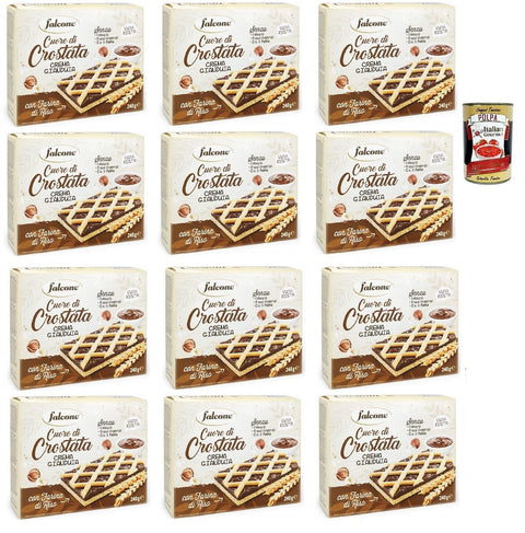 Falcone Cuor di Crostatina con Farcitura alla Crema di Gianduia, Cake with Gianduia Cream, 12 x 240 g + Italian Gourmet Polpa 400 g