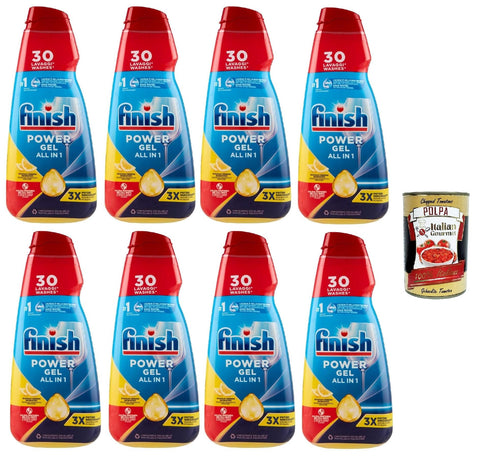 Finish Powergel Lemon Gel Liquid Detergent for Dishwasher, Multifunctional, Degreasing Effect, 30 Washes, 8 x 600 ml + Italian Gourmet Polpa 400 g