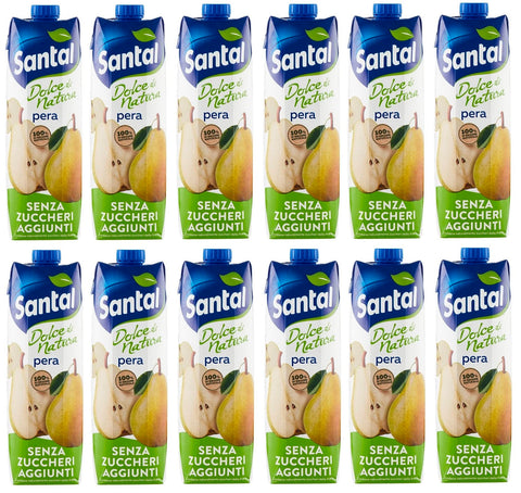 12 x Parmalat Santal Succo di Frutta Pera Dolce di Natura Zero Zuccheri Aggiunti Pears Fruit Juice Zero Added Sugar Refreshing Soft Drink Tetrapack 1000 ml