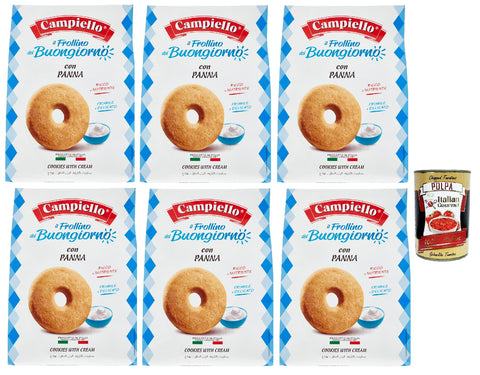 Campiello i Biscotti del Buongiorno Frollini alla panna Cream Shortbread Biscuits with Cream 6 x 700 g Bisits Cookies 100% Italian Biscuits + Italian Gourmet Polpa 400 g