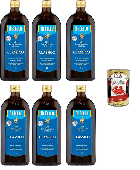 6 x De Cecco Classico Extra Virgin Olive Oil Extra Olio Extra Virgine 1 Litre Virgin + 1 x Italian Gourmet Polpa