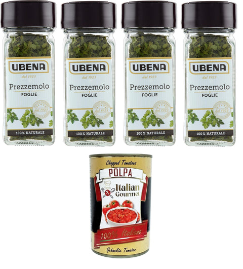 Ubena Prezzemolo in Foglie, Parsley Leaves, Ideal for Seasoning Salads, Cold Dishes and Delicate Sauces, 4 x 7 g Glass Format + Italian Gourmet Polpa 400 g