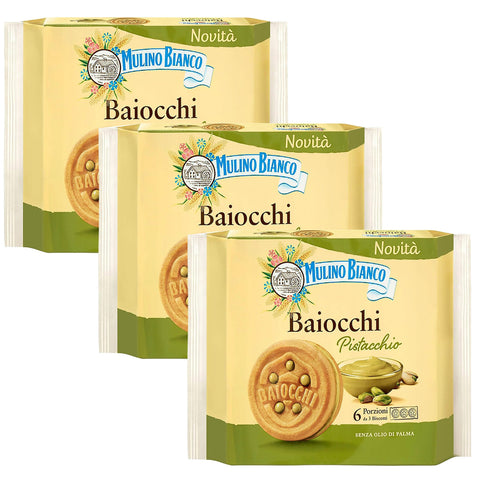 Mulino Bianco Baiocchi Pistacchio Biscuits with Pistachio Filling 168 g x 3 Packages