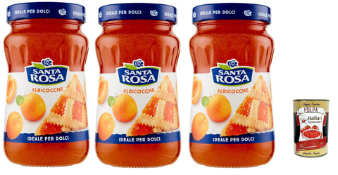 Santa Rosa, Confettura di Albicocca, Apricot Jam Spread, Apricot Jam, Ideal for Desserts and Cakes, 3 x 600 g + Italian Gourmet Polpa 400 g
