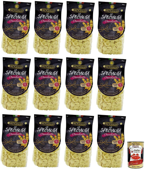 12 x Oro Giallo Orecchiette Pasta, Italian Pasta from Durum Wheat Semolina 500 g + Free Italian Gourmet Polpa di Pomodoro 400 g Tin