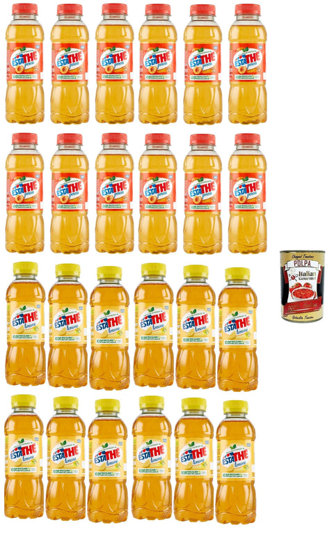 ESTATHE Test Pack, Iced Tea Peach and Lemon, The' Pesca e Lime, Disposable PET Bottle, 24 x 400 ml, Tea The Soft Drink, Iced Tea + Italian Gourmet Polpa 400 g