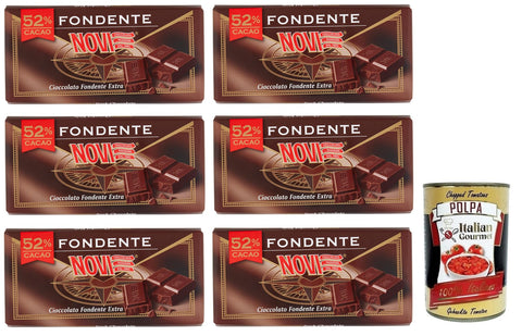 6 x Novi Cioccolato Fondente 52% Cocoa Bar Extra Dark Chocolate 100g + Italian Gourmet Polpa di Pomodoro 400g Tin