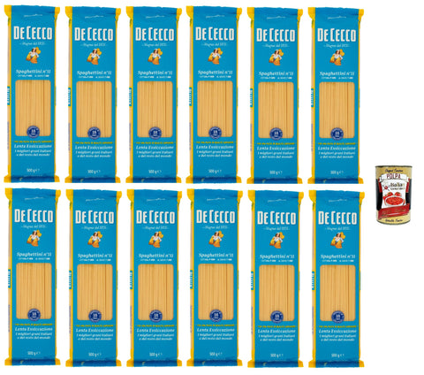 De Cecco Spaghettini No. 11 Durum Wheat Pasta 6 x 500 g – Slow Drying ~18 h, Firm Texture – Cooking 9 min (al dente 7 min) – Made in Italy + Italian Gourmet Polpa 400 g