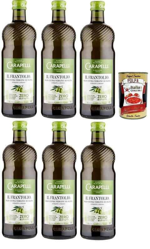 Carapelli Il Frantolio, olio extra virgin di oliva, extra virgin olive oil 6 x 1 litre olio extra virgin di oliva + Italian gourmet polpa 400 g