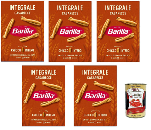 Barilla Integrale Casarecce - Whole Grain Durum Wheat Pasta Made from 100% Whole Grain Semolina, Rich in Fibre, Perfect "al Dente" Bite in 11 Minutes - 5 x 500g - Italy + Italian Gourmet Polpa 400g