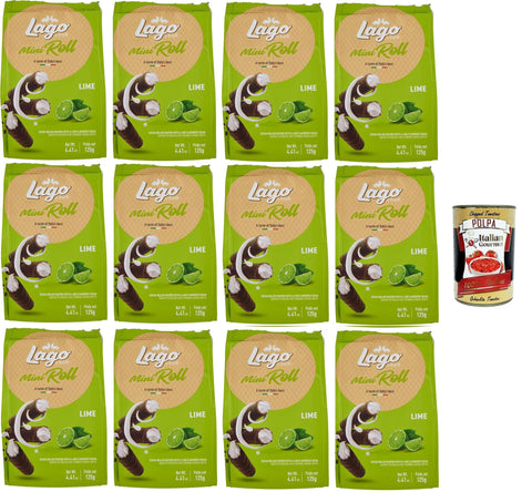 Lago 1968 Mini Roll Lime - Mini Roll Waffle Cannoli Filled with 66% Lime Cream 12 x 125 g + Italian Gourmet Polpa 400 g