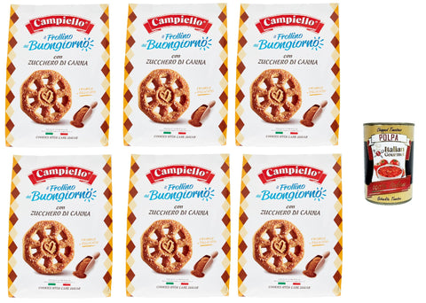 Campiello il Frollino del Buongiorno con zucchero di canna, shortbread with brown sugar, biscuits cookies 100% Italian biscuits 6 x 700 g + Italian gourmet polpa 400 g