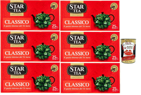 Star Tea Thè Classico, the classic black tea, 25 filters, a fine blend with selected harvested leaves, 6 x 37.5 g + Italian gourmet polpa 400 g